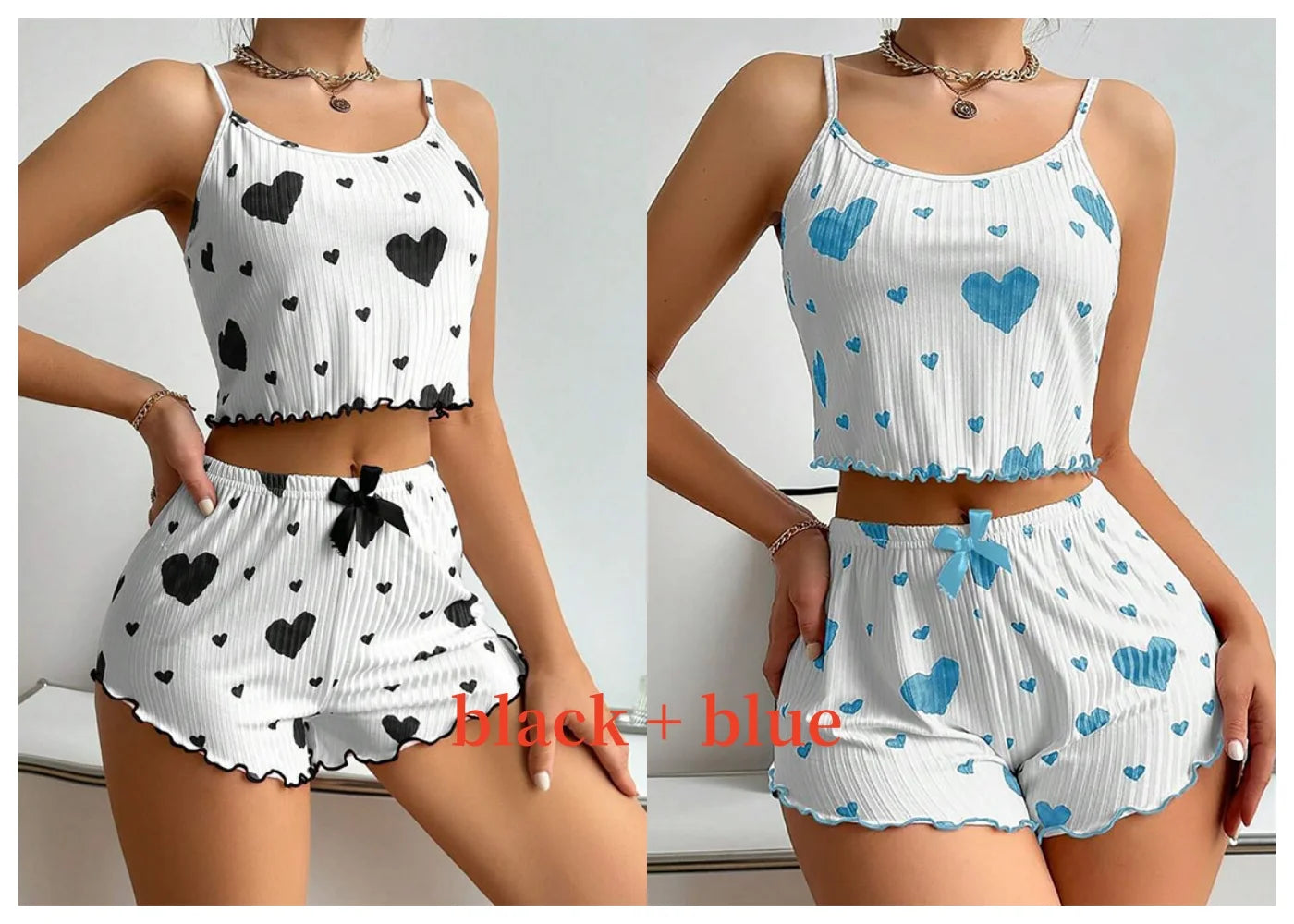 Women’s Pajama Set – 2PCS Tank Top & Shorts Sleepwear (Soft Heart Set)