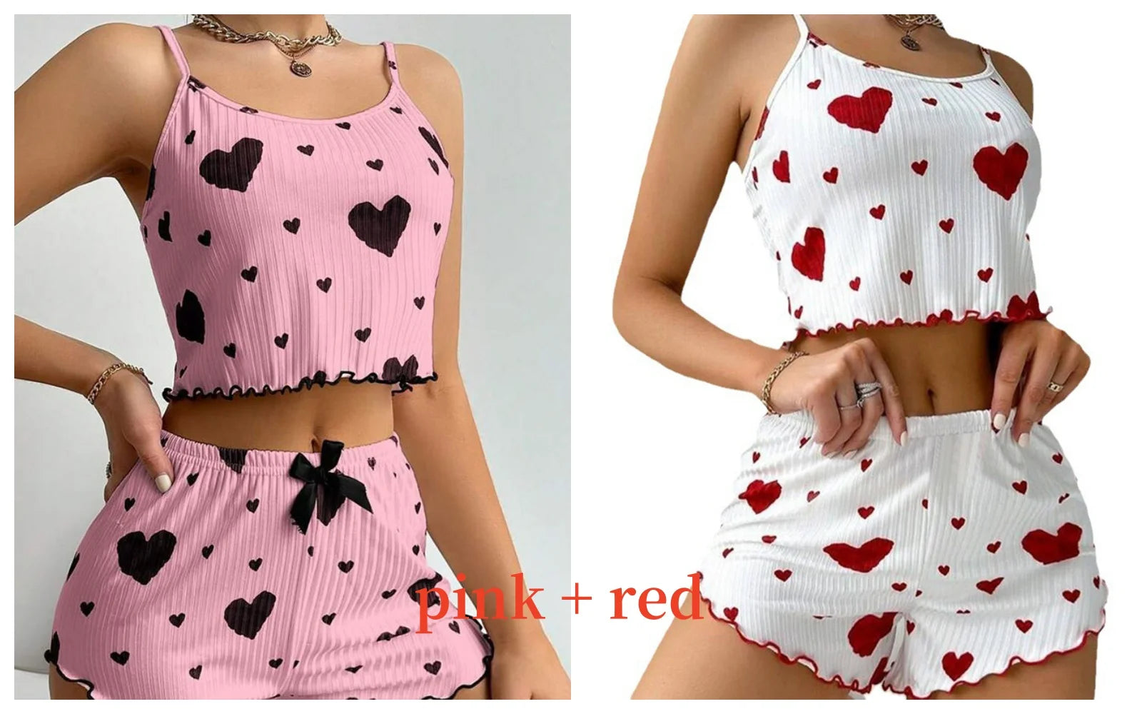 Women’s Pajama Set – 2PCS Tank Top & Shorts Sleepwear (Soft Heart Set)