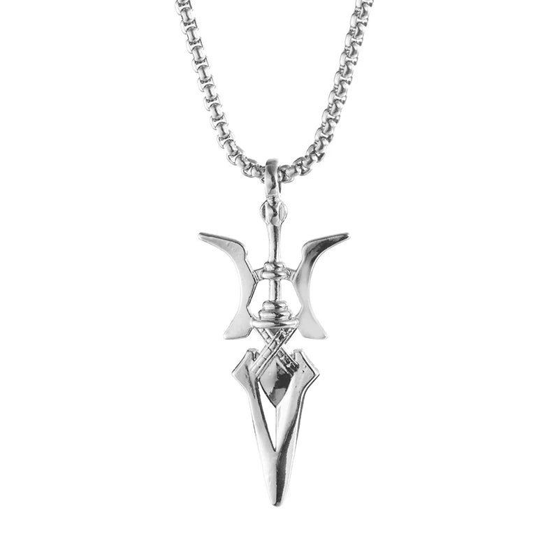 Yokai Supply Anime-Inspired Gothic Halberd Pendant Necklace – Dark Cosplay Weapon Charm for Men & Women