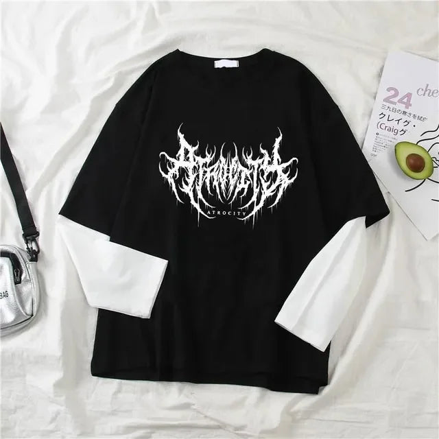 Atrocity Graphic Layered Long Sleeve Tee – Gothic Retro Style