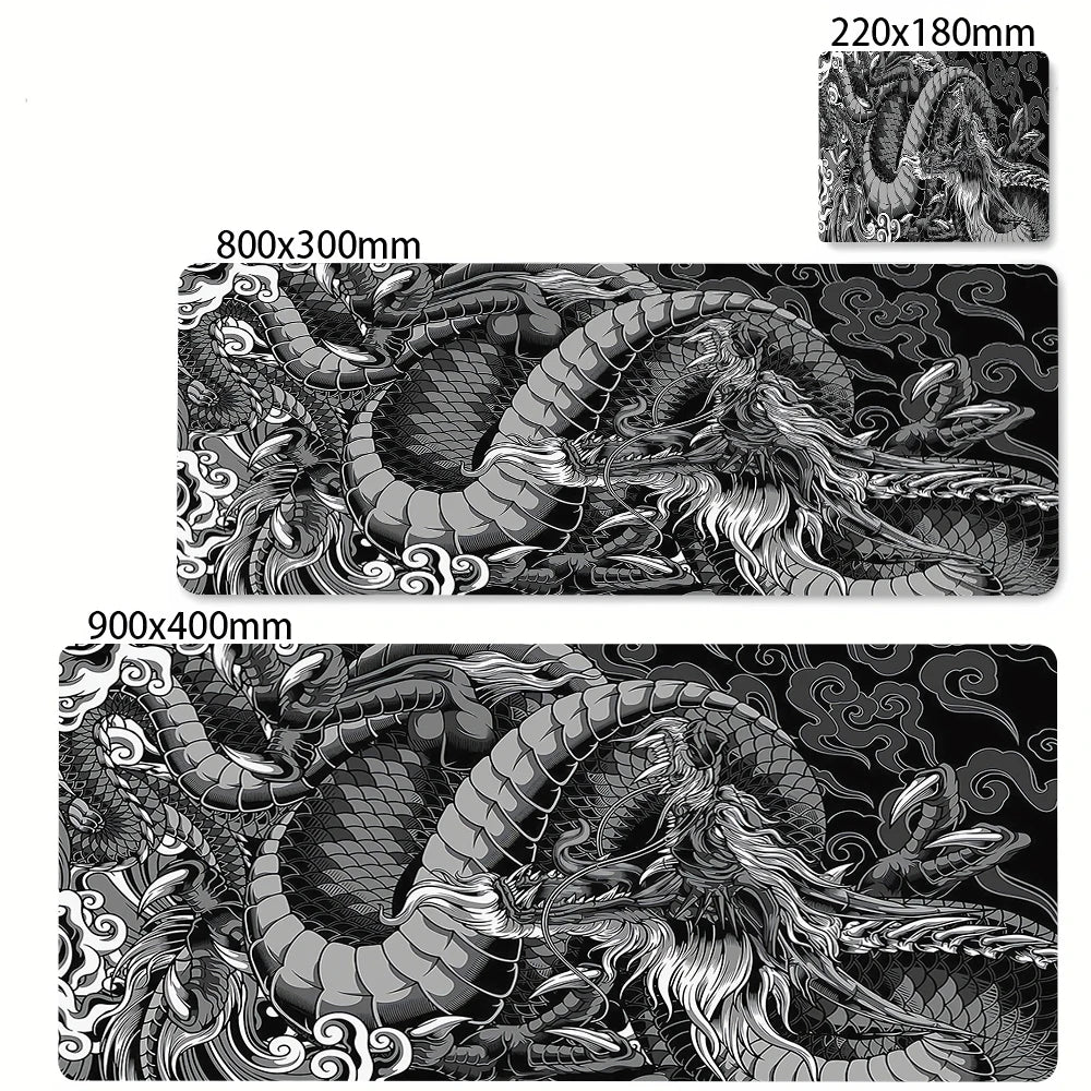 Black & White Dragon Gaming Mouse Pad – Extended Desk Mat 400x900