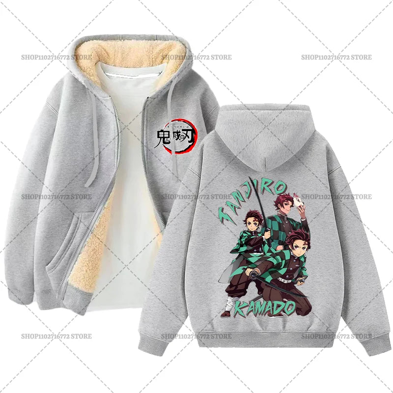 Yokai Supply “Demon Slayer” Zip Hoodie – Winter Anime Fleece Jacket (Unisex)