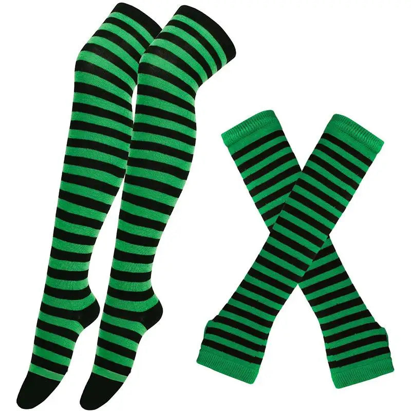 Gothic Striped Over-the-Knee Socks & Arm Warmers Set (2 Pairs)