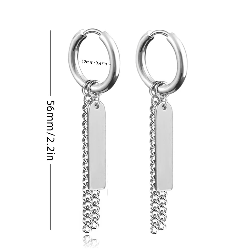 Stainless Steel Lightning Chain Hoop Earrings – Punk Feather Drop (Unisex)