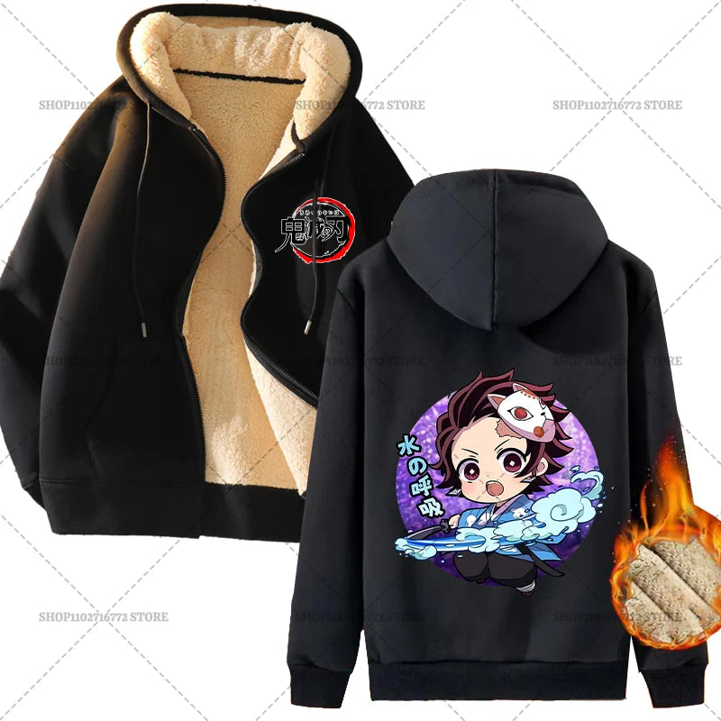 Yokai Supply “Demon Slayer” Zip Hoodie – Winter Anime Fleece Jacket (Unisex)