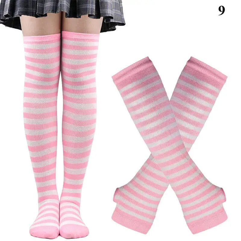 Gothic Striped Over-the-Knee Socks & Arm Warmers Set (2 Pairs)