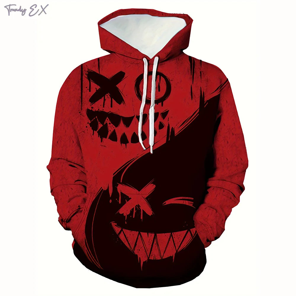 Men’s Double Smiley Face Hoodie – Printed Streetwear Pullover (Casual Fit)