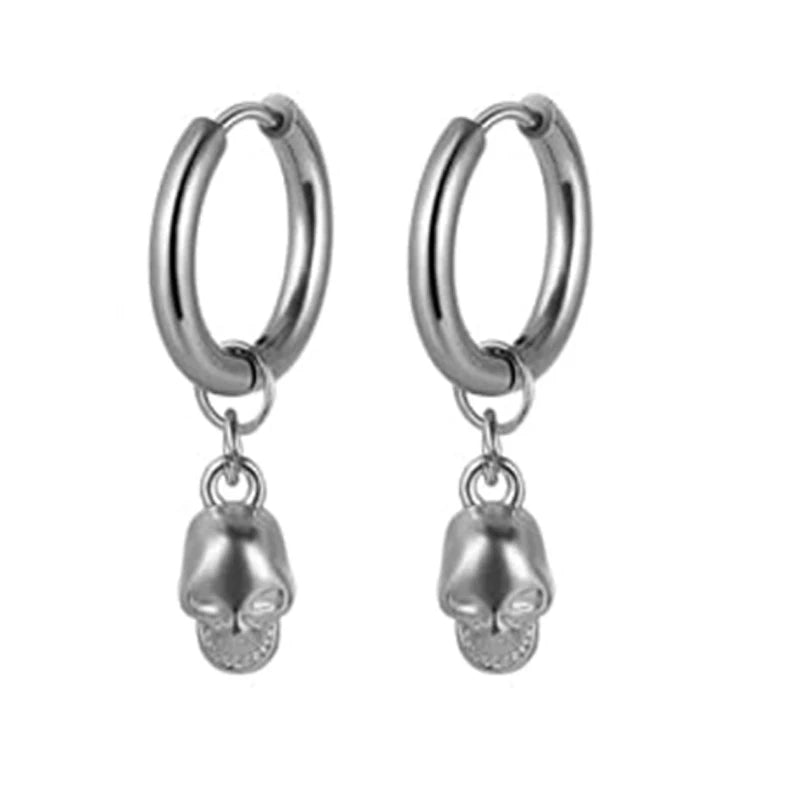 Stainless Steel Cross Long Chain Dangle Hoop Earrings – Black or Silver Tone (Unisex Set)