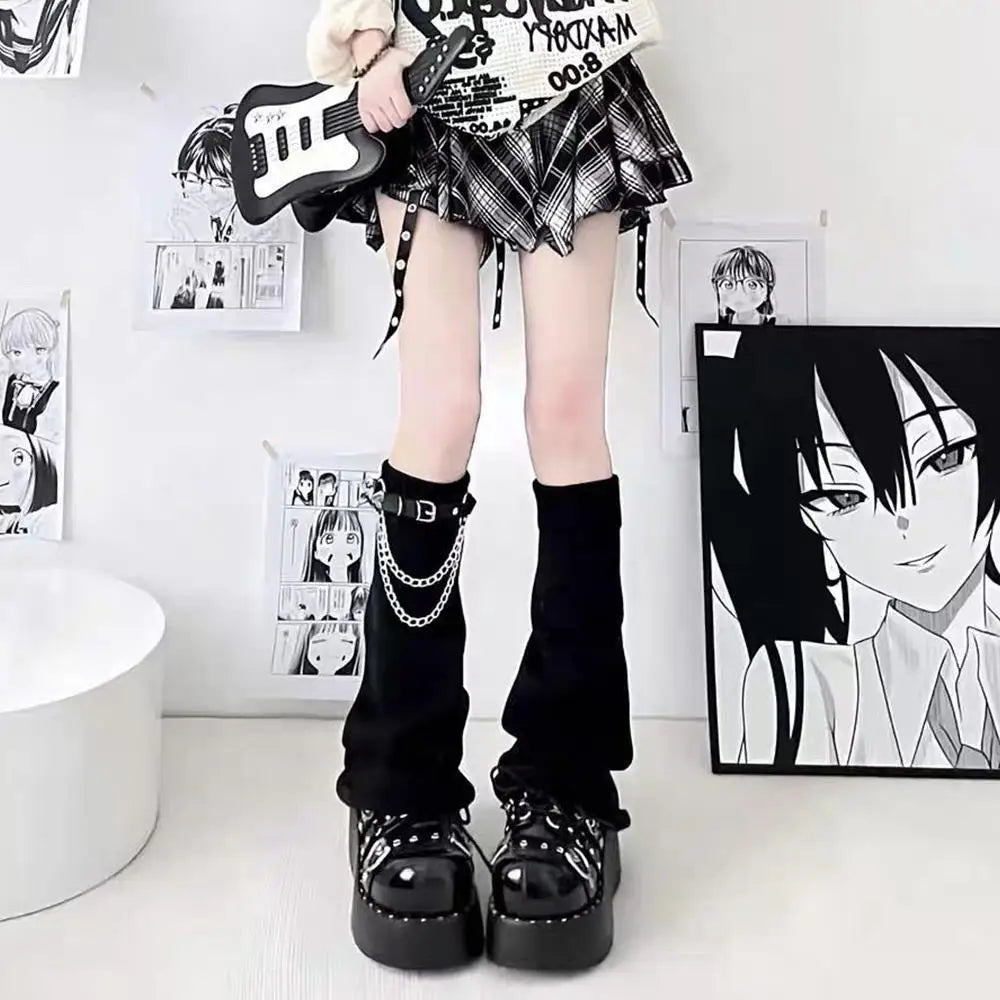 Gothic Striped Knit Leg Warmers – Black & White