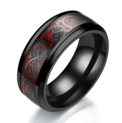 Stainless Steel Dragon Inlay Ring – 8MM Carbon Fiber Band (Unisex)