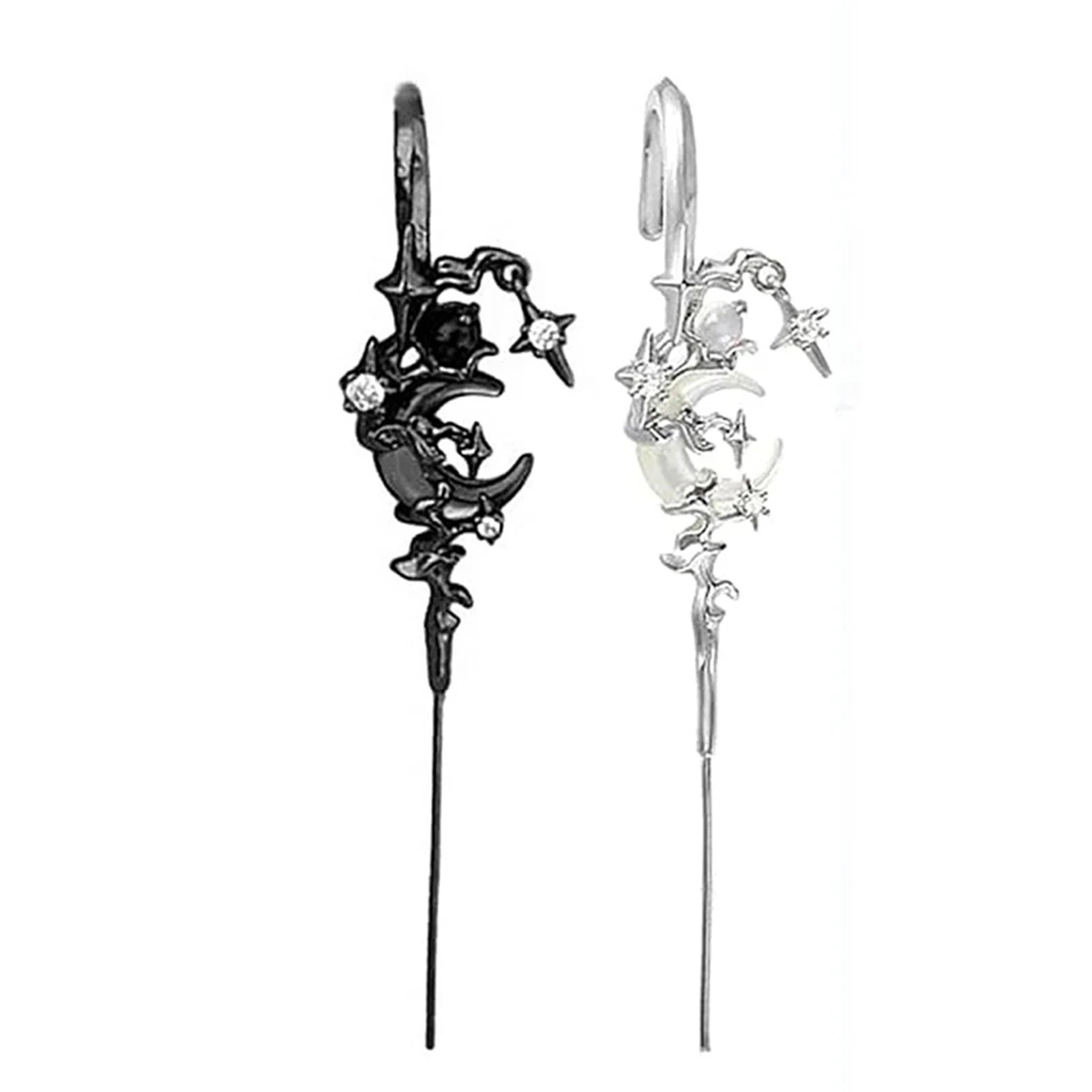 Yokai Supply "Moon Ear Hook Earrings" for Women, Delicate Star & Moon Piercing Earrings, Stainless Steel Fashion Jewelry for Daily Wear & Gifts