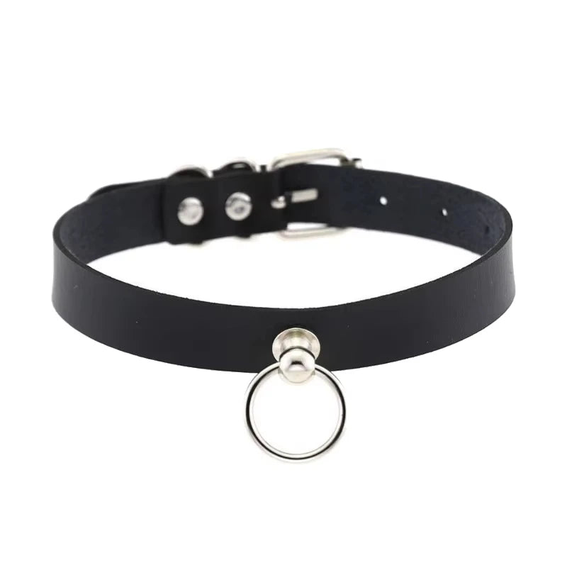 Punk Pull Ring Chain Choker – Anime-Inspired Leather Collar (Unisex)