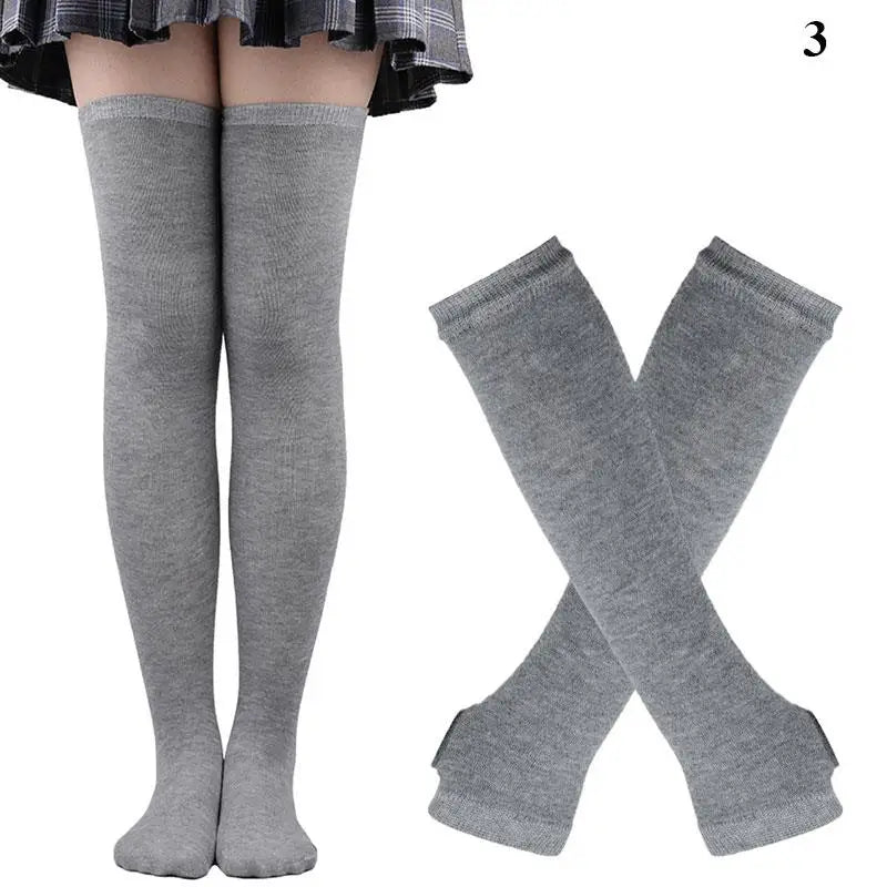 Gothic Striped Over-the-Knee Socks & Arm Warmers Set (2 Pairs)