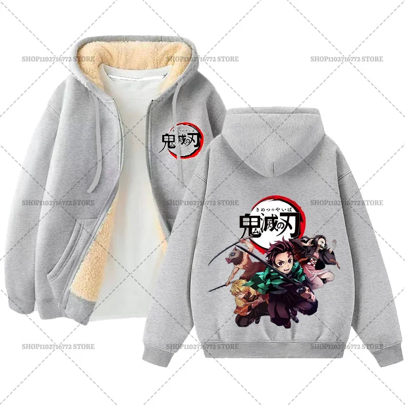 Yokai Supply “Demon Slayer” Zip Hoodie – Winter Anime Fleece Jacket (Unisex)