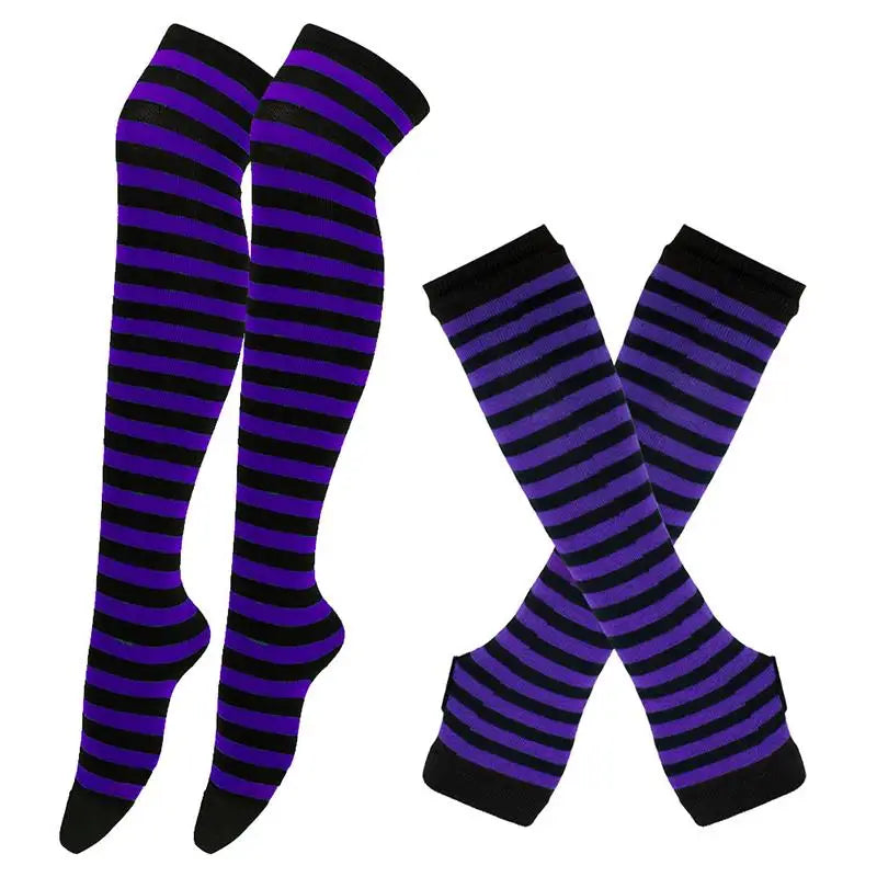 Gothic Striped Over-the-Knee Socks & Arm Warmers Set (2 Pairs)