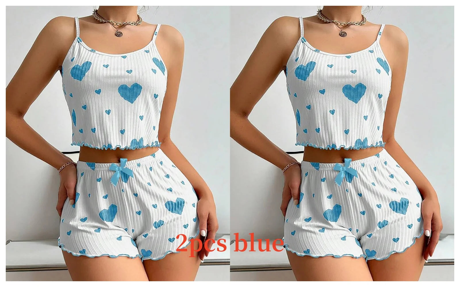 Women’s Pajama Set – 2PCS Tank Top & Shorts Sleepwear (Soft Heart Set)