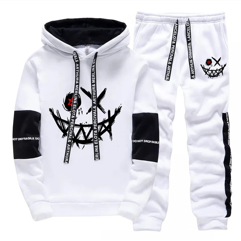 Men’s Streetwear Tracksuit Set – Printed Hoodie & Sweatpants Matching Outfit