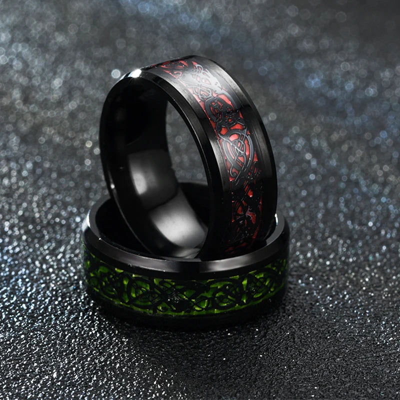 Stainless Steel Dragon Inlay Ring – 8MM Carbon Fiber Band (Unisex)