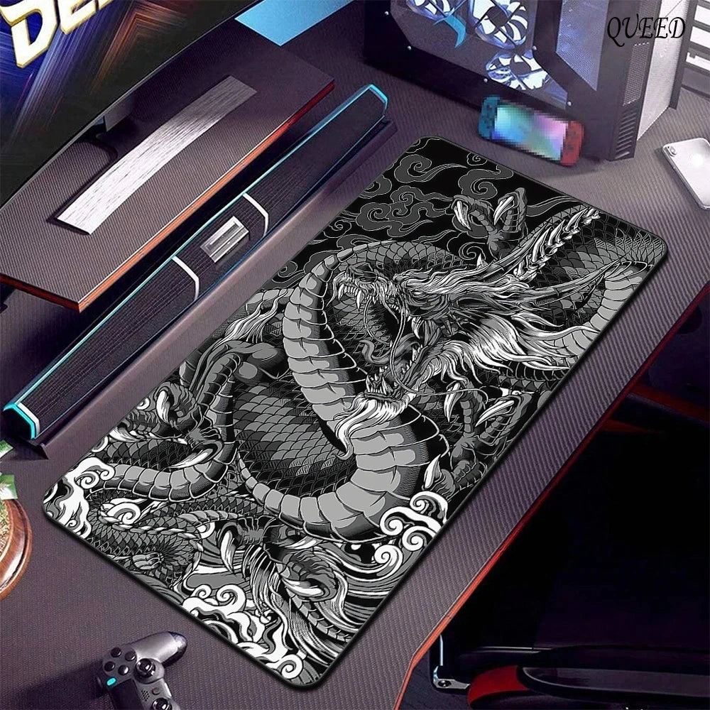 Black & White Dragon Gaming Mouse Pad – Extended Desk Mat 400x900