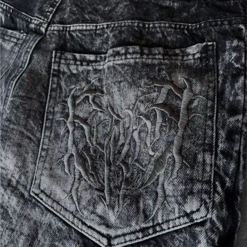 Yokai Supply “Phantom Web” Gothic Baggy Jeans – Y2K Spider Embroidered Unisex Streetwear Pants