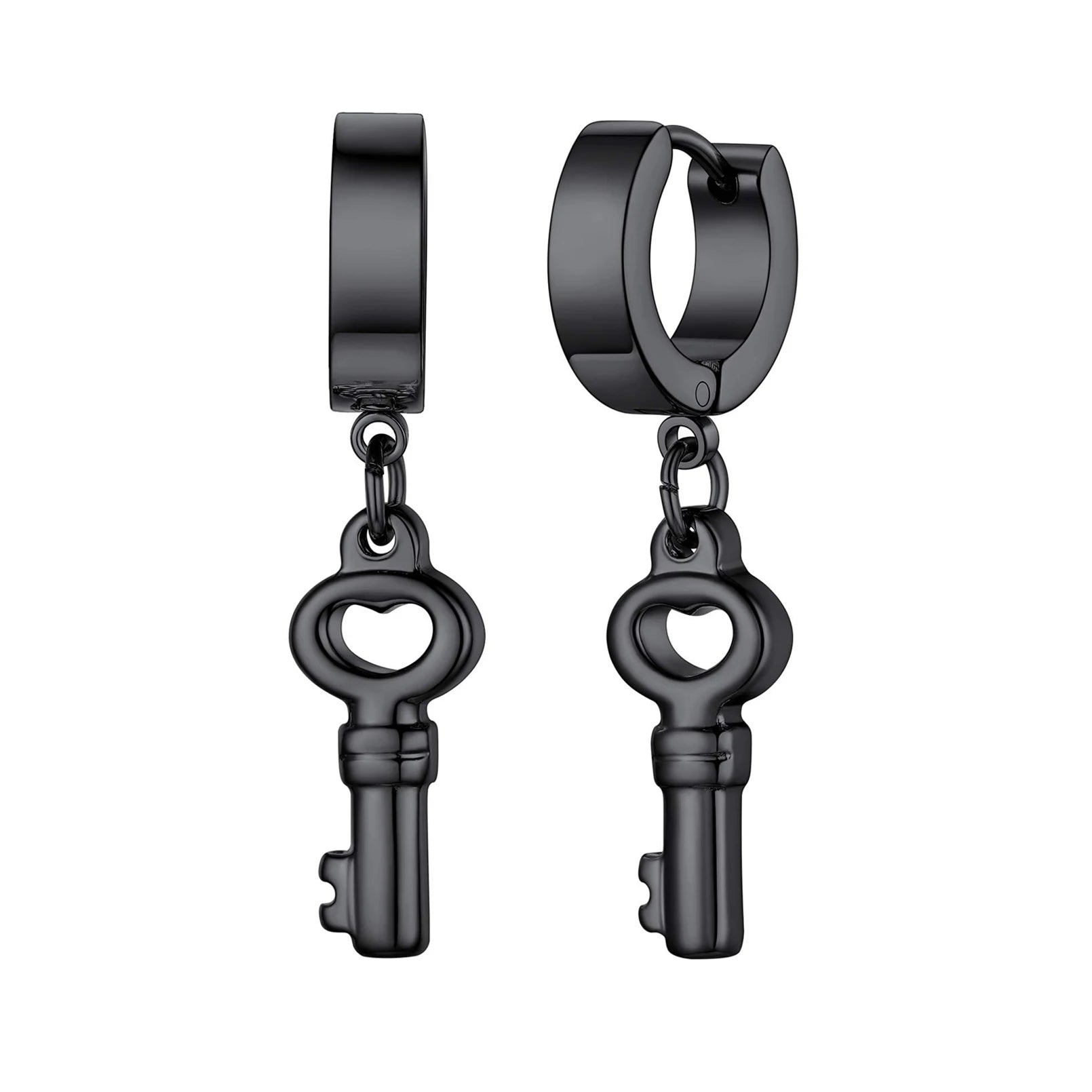 Stainless Steel Cross Long Chain Dangle Hoop Earrings – Black or Silver Tone (Unisex Set)