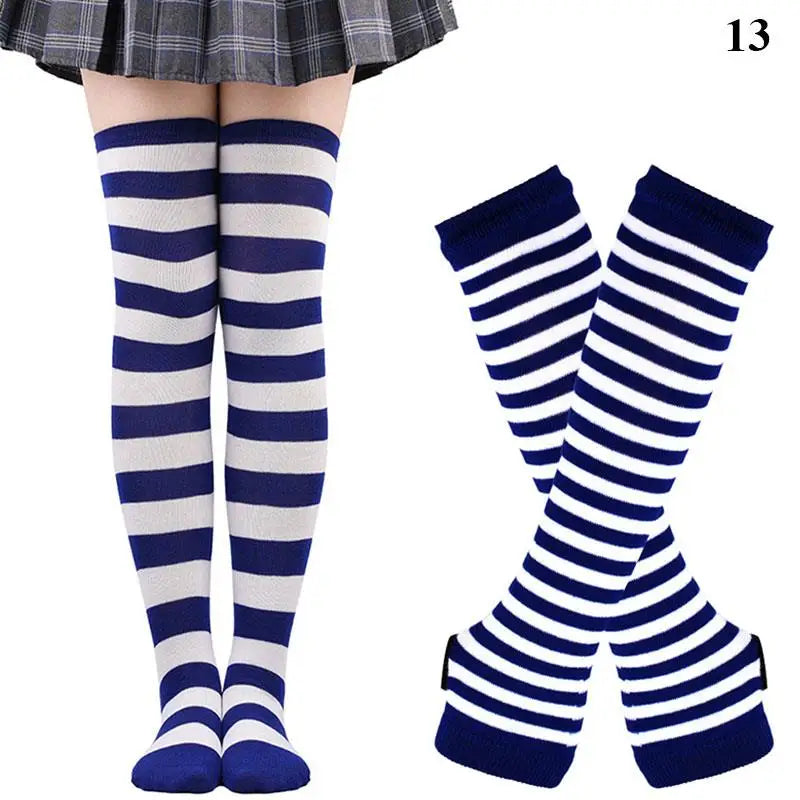 Gothic Striped Over-the-Knee Socks & Arm Warmers Set (2 Pairs)