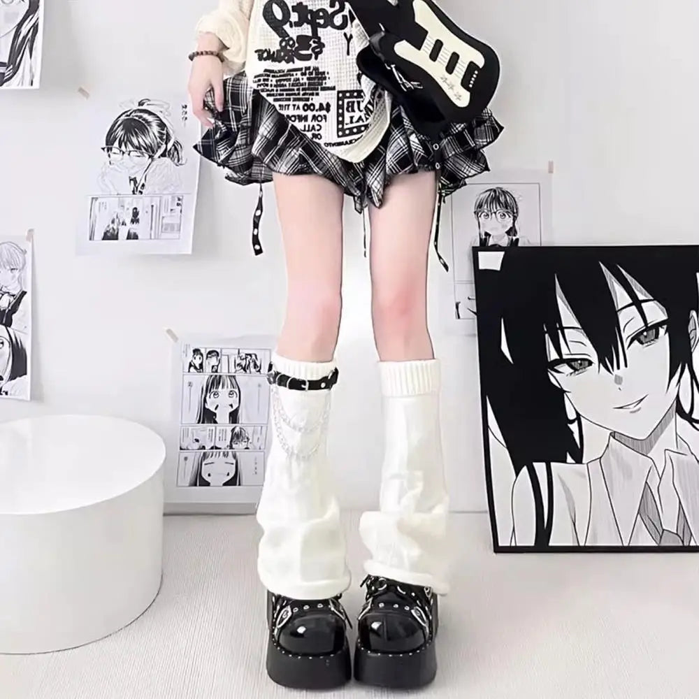 Gothic Striped Knit Leg Warmers – Black & White