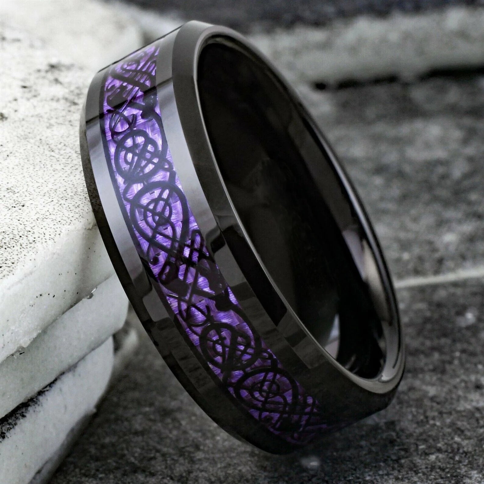 Stainless Steel Dragon Inlay Ring – 8MM Carbon Fiber Band (Unisex)