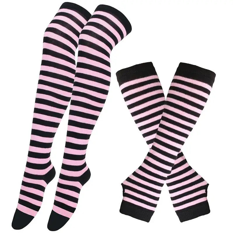 Gothic Striped Over-the-Knee Socks & Arm Warmers Set (2 Pairs)