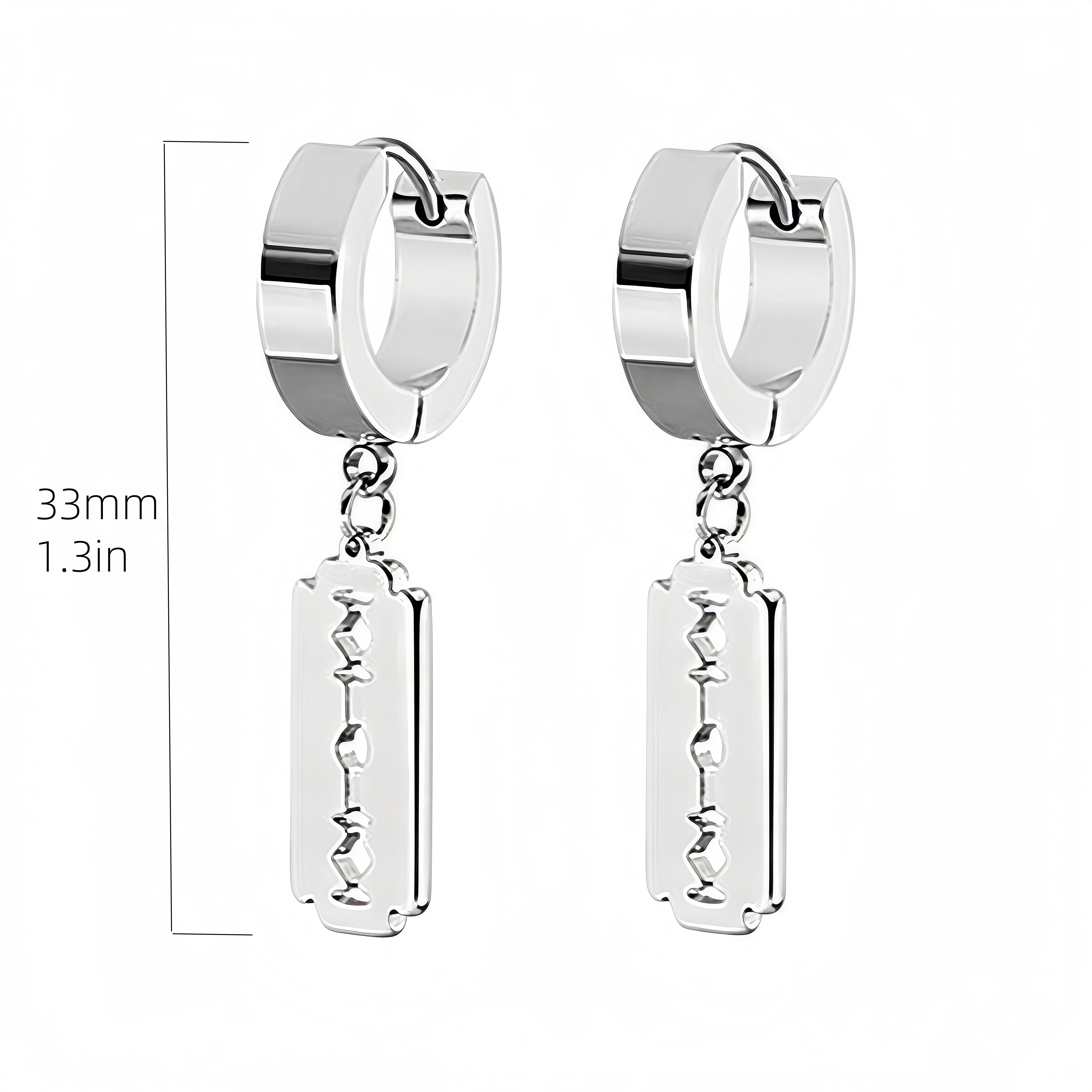 Stainless Steel Lightning Chain Hoop Earrings – Punk Feather Drop (Unisex)