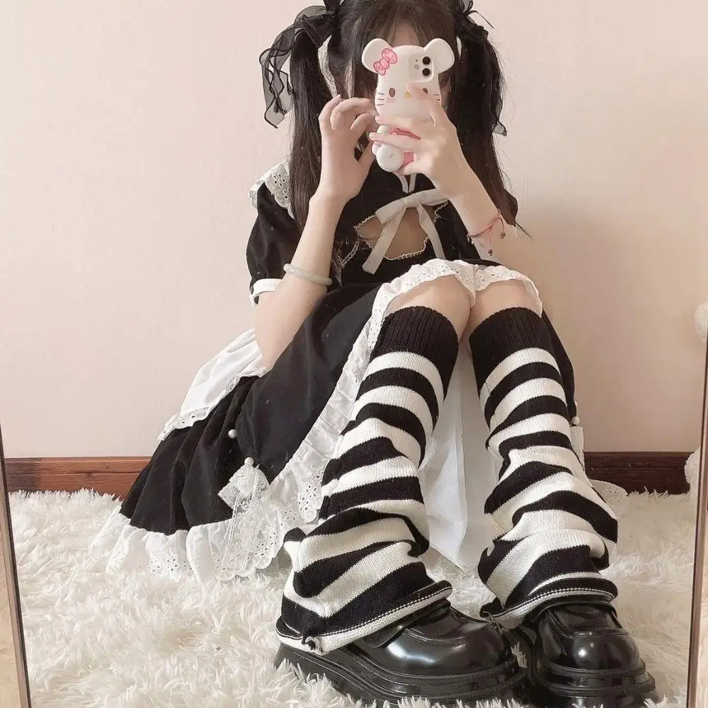 Gothic Striped Knit Leg Warmers – Black & White