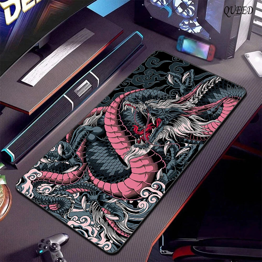 Black & White Dragon Gaming Mouse Pad – Extended Desk Mat 400x900