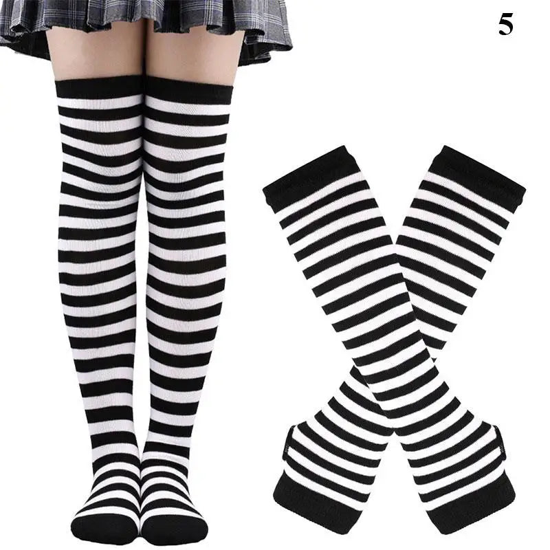 Gothic Striped Over-the-Knee Socks & Arm Warmers Set (2 Pairs)