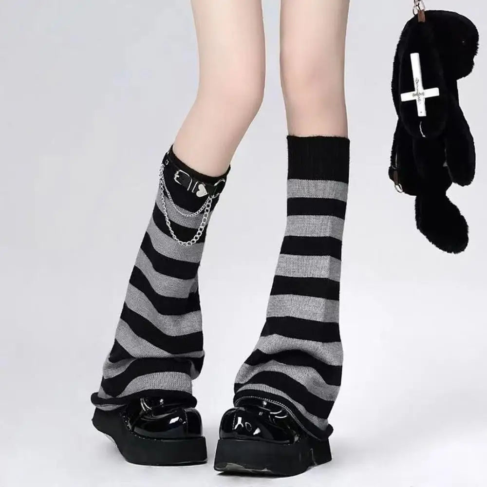 Gothic Striped Knit Leg Warmers – Black & White