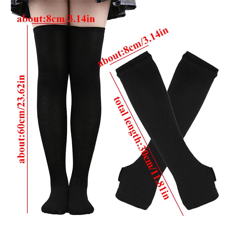 Gothic Striped Over-the-Knee Socks & Arm Warmers Set (2 Pairs)