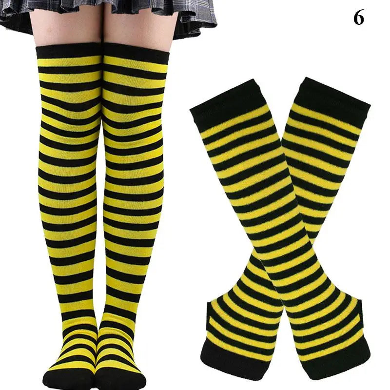 Gothic Striped Over-the-Knee Socks & Arm Warmers Set (2 Pairs)