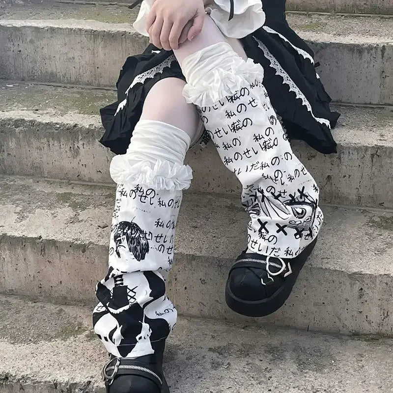 Yokai Supply “Vesper Script” Gothic Letter Knit Leg Warmers – Y2K Harajuku Punk Streetwear