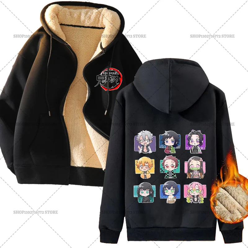 Yokai Supply “Demon Slayer” Zip Hoodie – Winter Anime Fleece Jacket (Unisex)