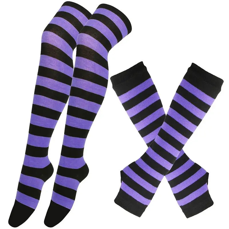 Gothic Striped Over-the-Knee Socks & Arm Warmers Set (2 Pairs)