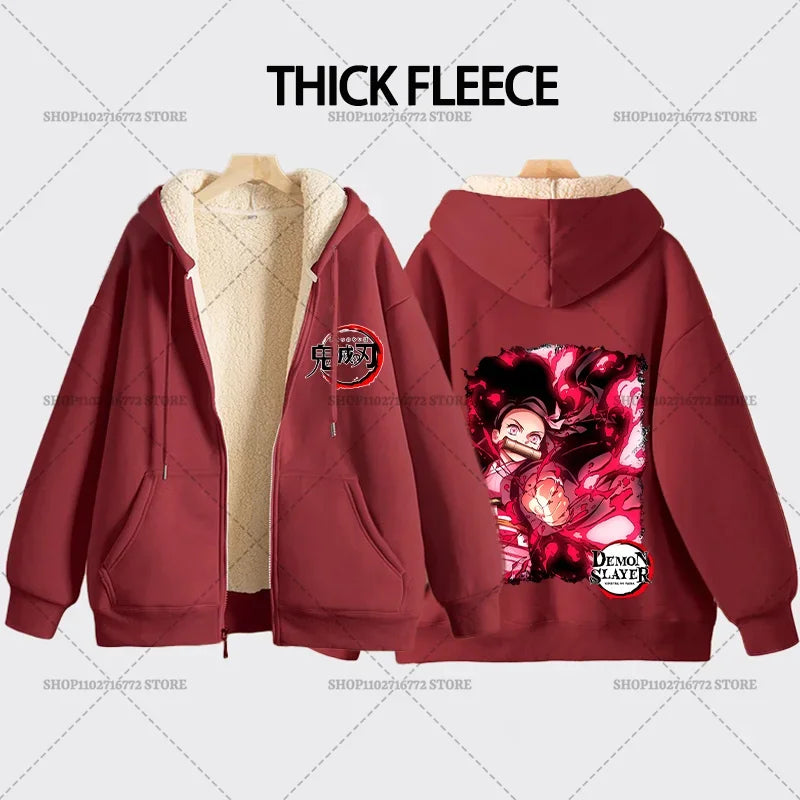 Yokai Supply “Demon Slayer” Zip Hoodie – Winter Anime Fleece Jacket (Unisex)