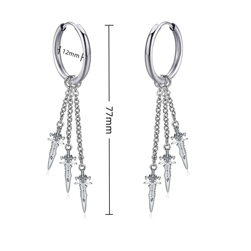 Stainless Steel Lightning Chain Hoop Earrings – Punk Feather Drop (Unisex)