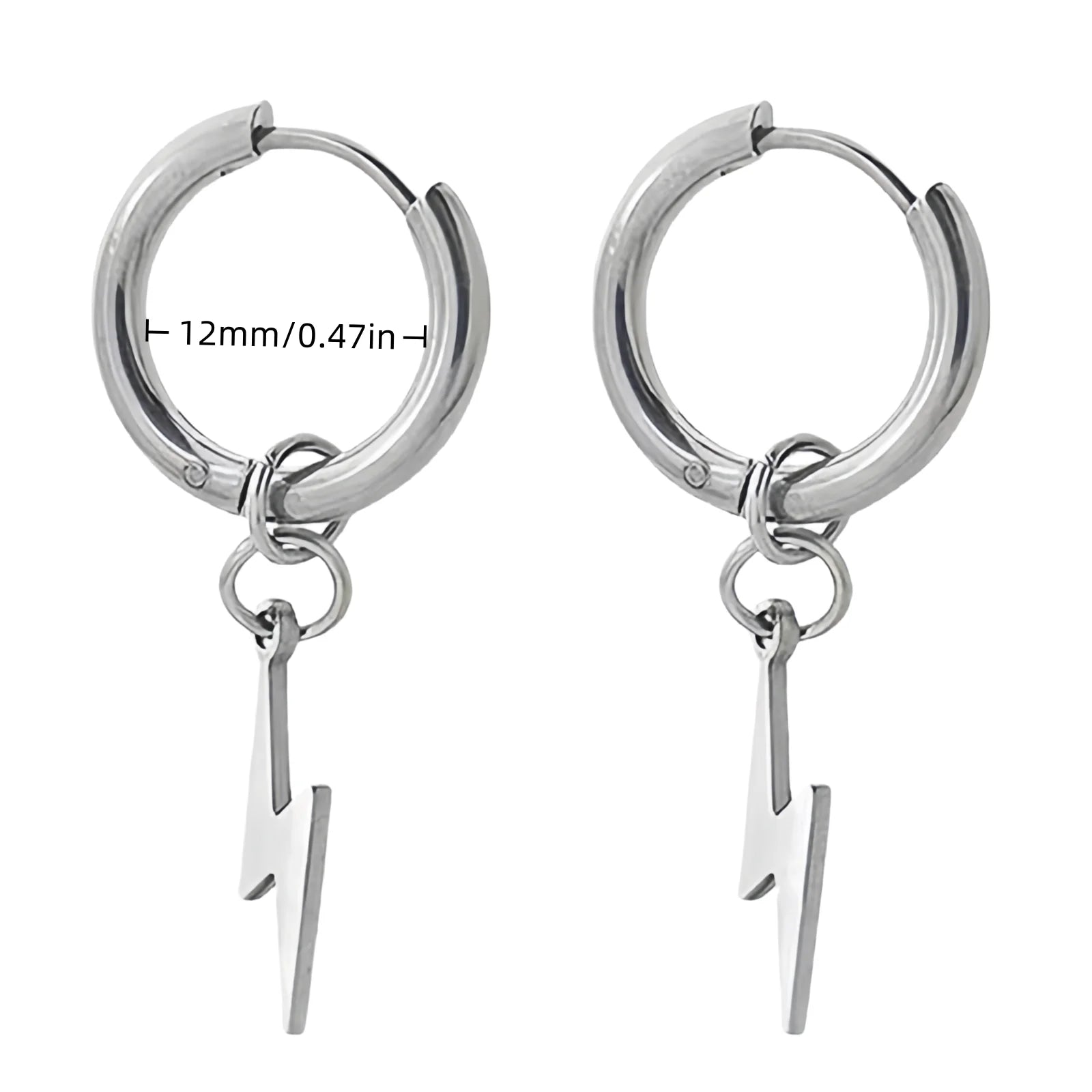Stainless Steel Lightning Chain Hoop Earrings – Punk Feather Drop (Unisex)