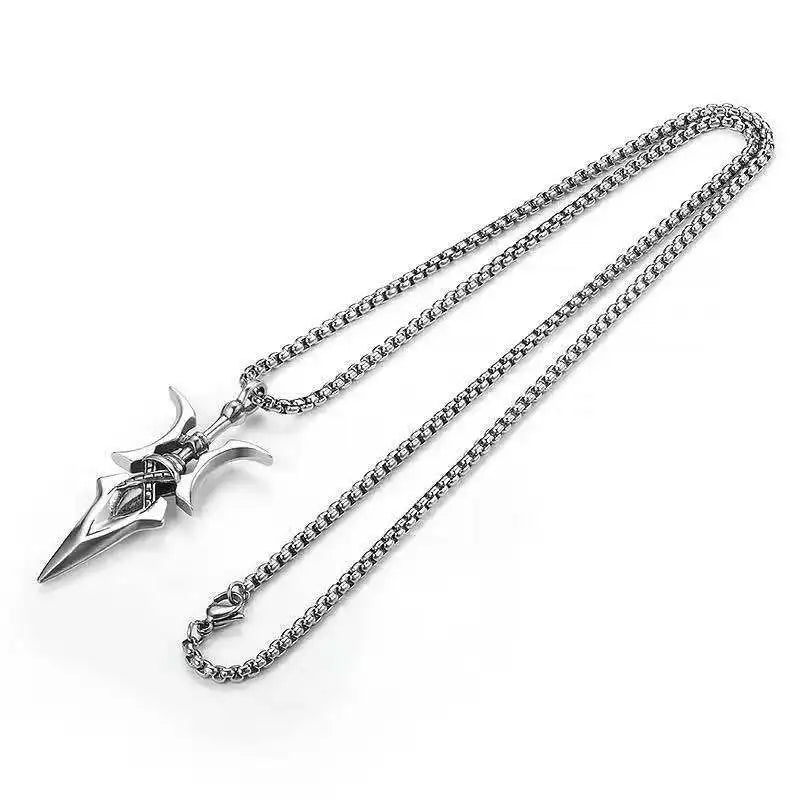 Yokai Supply Anime-Inspired Gothic Halberd Pendant Necklace – Dark Cosplay Weapon Charm for Men & Women