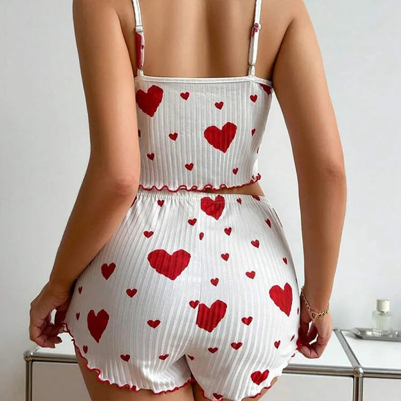 Women’s Pajama Set – 2PCS Tank Top & Shorts Sleepwear (Soft Heart Set)