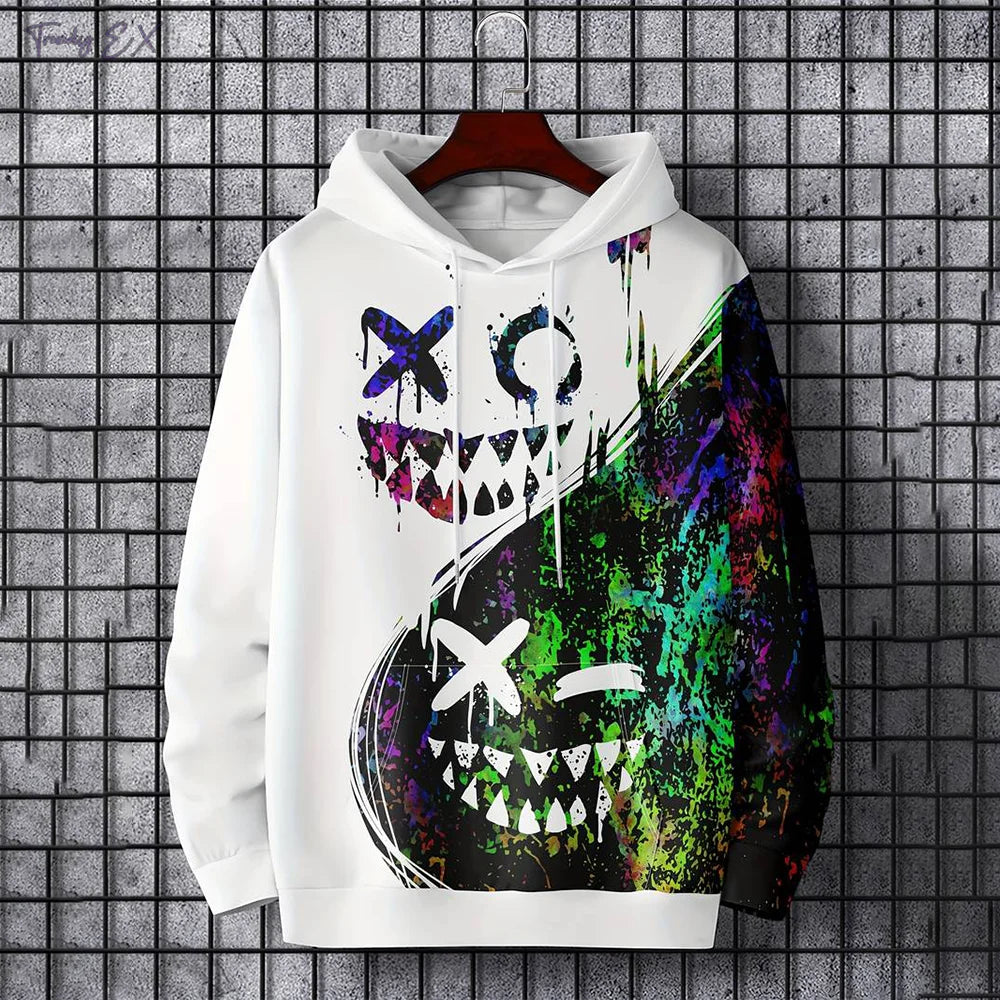 Men’s Double Smiley Face Hoodie – Printed Streetwear Pullover (Casual Fit)