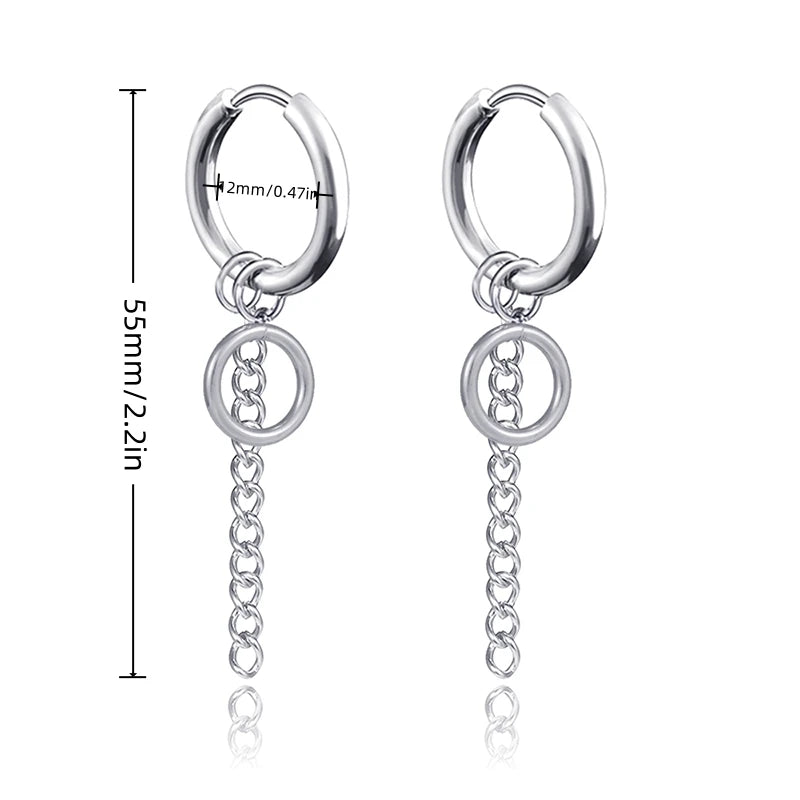 Stainless Steel Lightning Chain Hoop Earrings – Punk Feather Drop (Unisex)