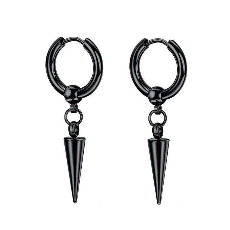Stainless Steel Cross Long Chain Dangle Hoop Earrings – Black or Silver Tone (Unisex Set)