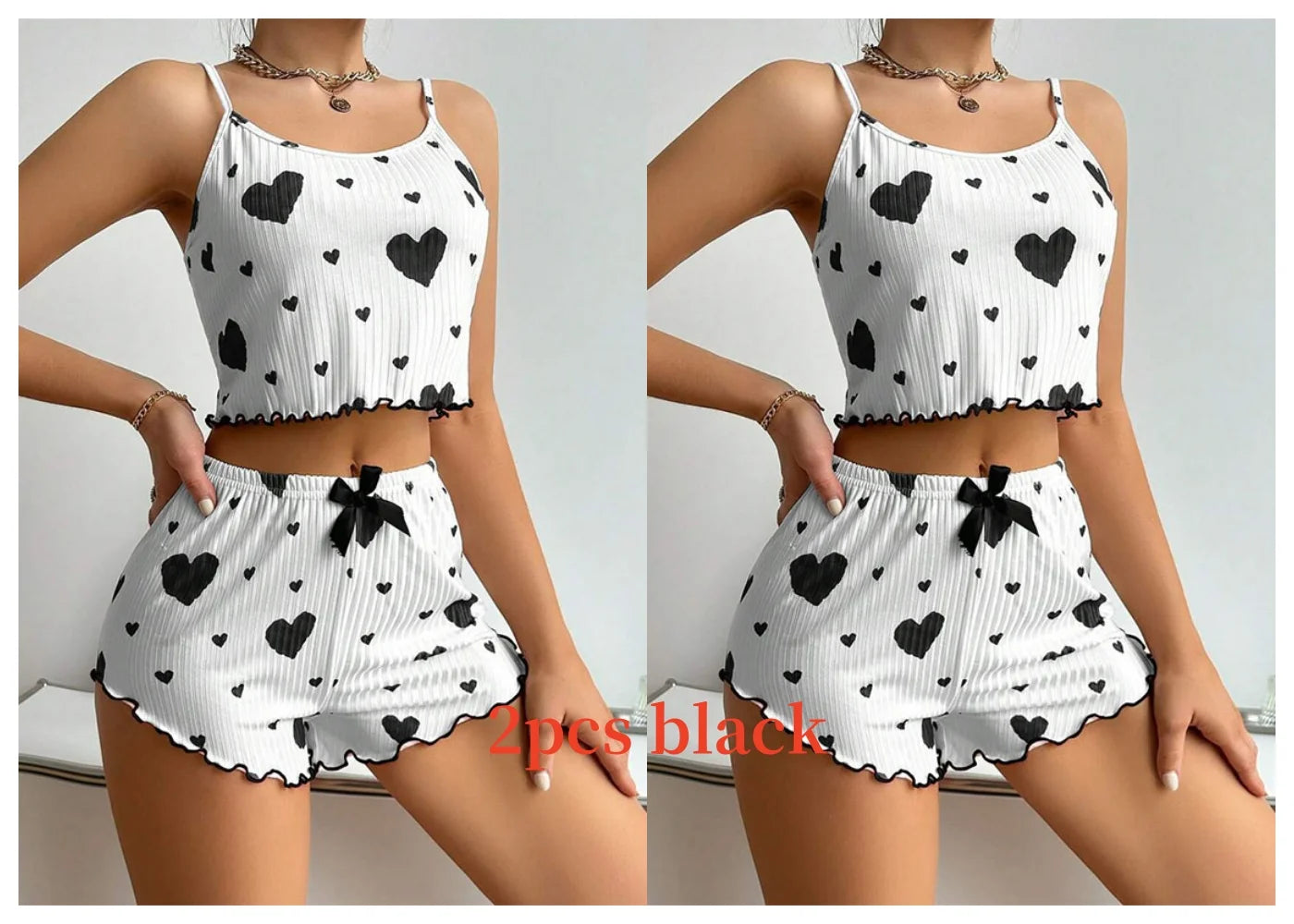 Women’s Pajama Set – 2PCS Tank Top & Shorts Sleepwear (Soft Heart Set)