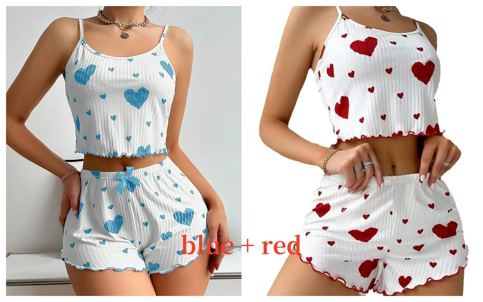Women’s Pajama Set – 2PCS Tank Top & Shorts Sleepwear (Soft Heart Set)
