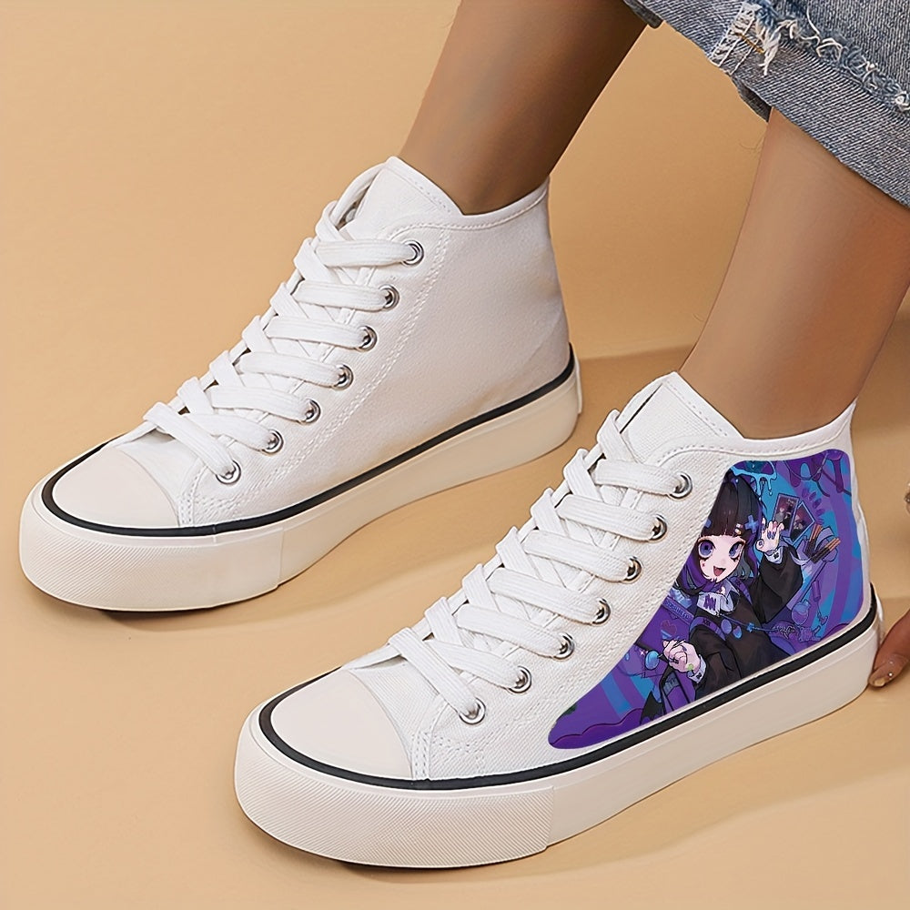 Yokai Supply “Midnight Muse” Anime Girl High-Top Sneakers – Breathable Canvas Street Shoes
